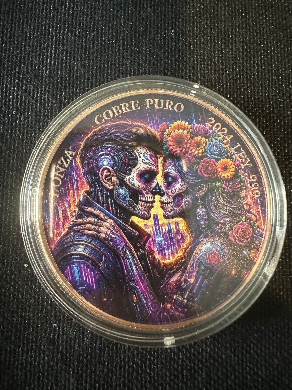 2024 Cobre Puro Day of the Dead 1 oz .999 Fine Copper Coin Colorized